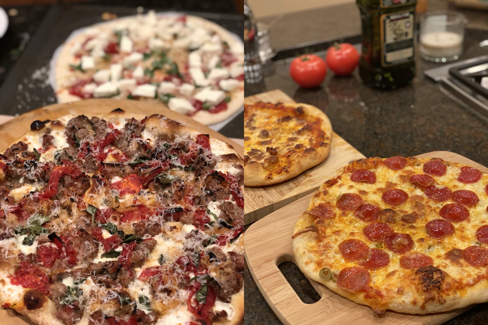 Homemade pizzas, fresh from the oven