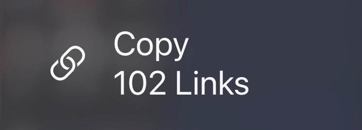 Safari's Copy Links action, ready to dump a whole tab group into Readulator